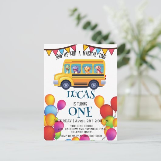 Funny dinosaurier Zurück zur Schule Bus Junge Gebu Postkarte (Stehend Vorderseite)