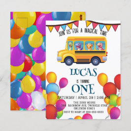 Funny dinosaurier Zurück zur Schule Bus Junge Gebu Postkarte