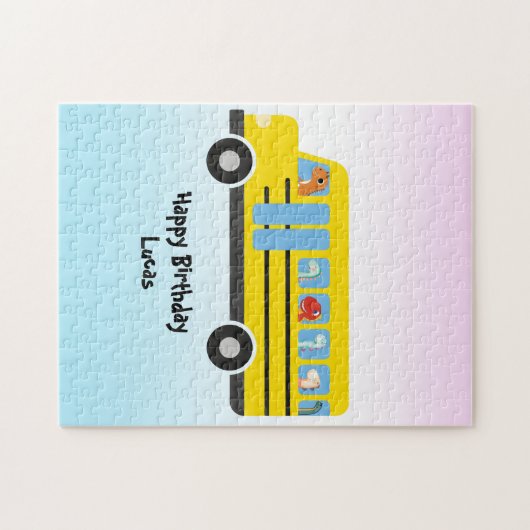 Funny dinosaurier Zurück zur Schule Bus Junge Gebu Puzzle (Horizontal)