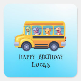 Funny dinosaurier Zurück zur Schule Bus Junge Gebu Quadratischer Aufkleber