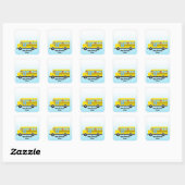 Funny dinosaurier Zurück zur Schule Bus Junge Gebu Quadratischer Aufkleber (Blatt)