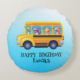 Funny dinosaurier Zurück zur Schule Bus Junge Gebu Rundes Kissen