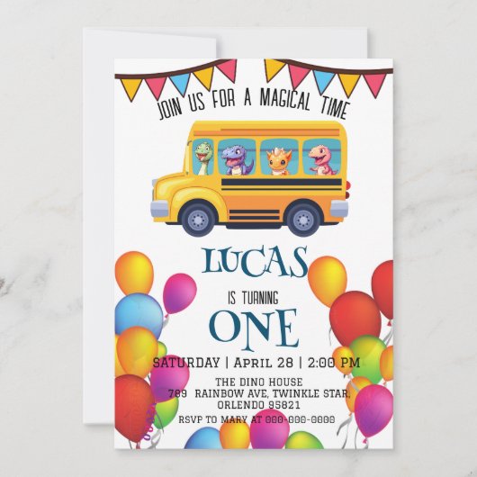 Funny dinosaurier Zurück zur Schule Bus Junge Gebu Save The Date (Vorderseite)