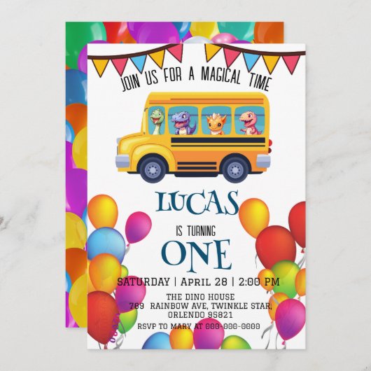 Funny dinosaurier Zurück zur Schule Bus Junge Gebu Save The Date (Vorne/Hinten)