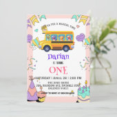 Funny Dinosaurier Zurück zur Schule Bus Kuchen Geb Save The Date (Stehend Vorderseite)