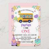 Funny Dinosaurier Zurück zur Schule Bus Kuchen Geb Save The Date (Vorne/Hinten)