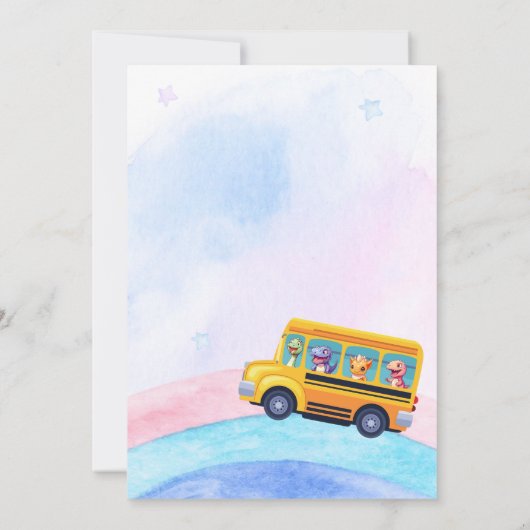 Funny dinosaurier Zurück zur Schule Bus Rainbow Ge Save The Date (Rückseite)