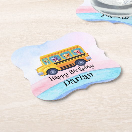 Funny dinosaurier Zurück zur Schule Bus Rainbow Ge Untersetzer (angewinkelt)