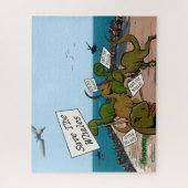 Funny Dinosaurs Protest "Rett the Whales" Cartoon Puzzle (Vertikal)