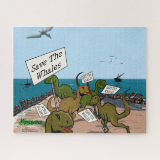 Funny Dinosaurs Protest "Rett the Whales" Cartoon Puzzle