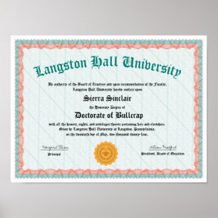 Funny Diploma, Doctorette of Bullcrap, Gag Gift Poster