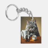 Funny Disappointed Cat With Coffee Mug Schlüsselanhänger (Vorderseite links)
