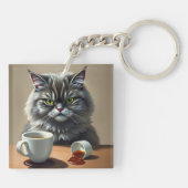 Funny Disappointed Cat With Coffee Mug Schlüsselanhänger (Rückseite)