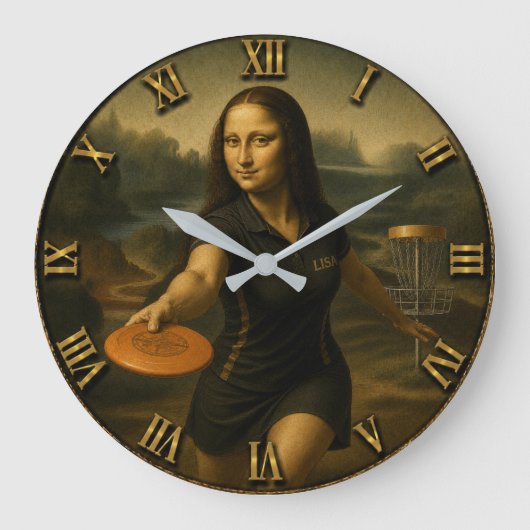 Funny Disc Golf Mona Lisa Disc Golfer Gift Große Wanduhr (Vorderseite)