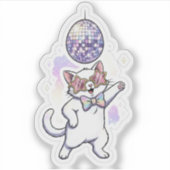 Funny Disco Easter Cat Dancing Under Egg Ball Aufkleber (Vorderseite)
