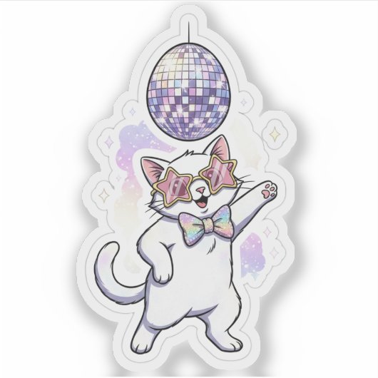 Funny Disco Easter Cat Dancing Under Egg Ball Aufkleber (Vorderseite)