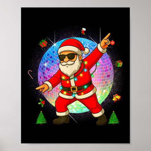 Funny Disco Santa Xmas Lights Girls Boys Kids Chri Poster (Vorne)