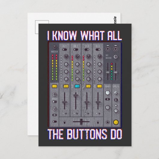 Funny Disco Techno DJ Button Mixer Postkarte (Vorne/Hinten)