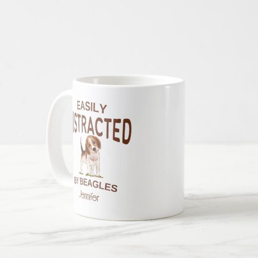 Funny Distracted by Beagle Personalisiert Kaffeetasse (Vorderseite Links)