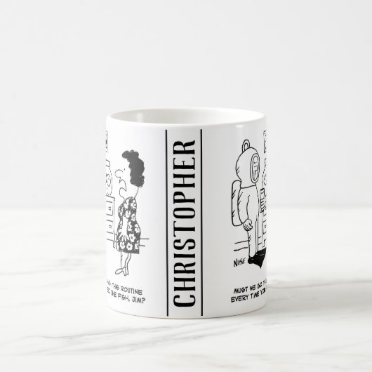 Funny Diver Cartoon mit Man Füttre Goldfish Kaffeetasse (Mittel)