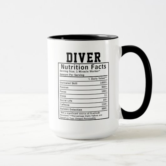 Funny Diver Nutrition Facts Underwater Gift Tasse (Rechts)