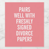 Funny Divorce Papers Pink Wine Label Weinetikett (Einzelnes Label)