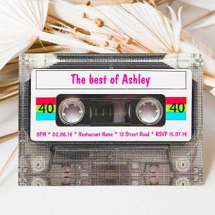 Funny DJ 80er Cassette Tape 40. Geburtstag Einladung