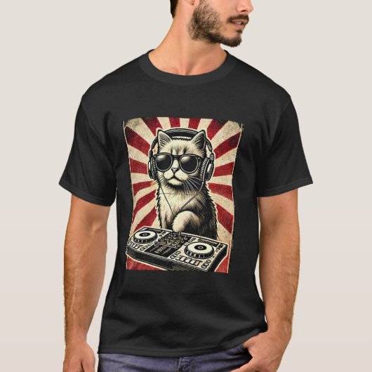 Funny DJ Cat Disco Highlights T-Shirt (Vorderseite)
