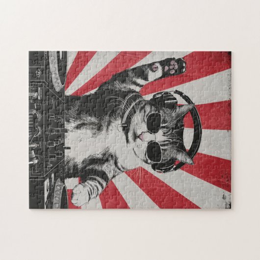 Funny DJ Cat Disco Sound Tech Headphone Music Puzzle (Horizontal)