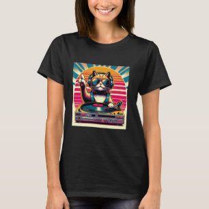 Funny DJ Cat Groove Disco Sound Tech Kopfhörer Mus T-Shirt