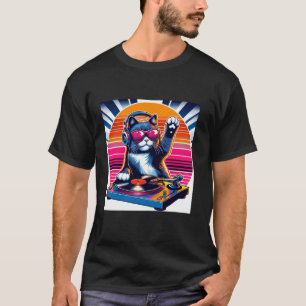 Funny DJ Cat Groove Disco Sound Tech Kopfhörer Mus T-Shirt