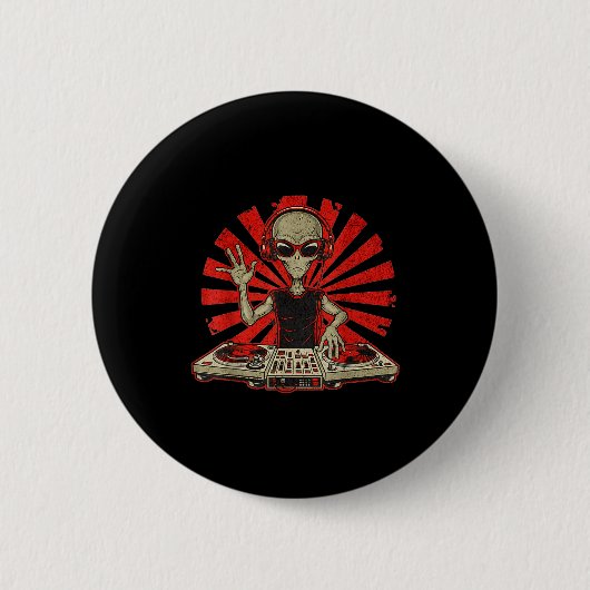 Funny Dj Graphic Tee Music Lover Alien Dj Music Mi Button (Vorderseite)