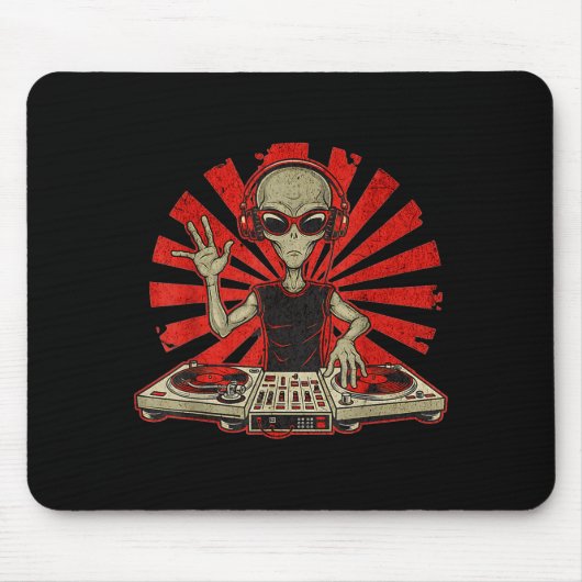 Funny Dj Graphic Tee Music Lover Alien Dj Music Mi Mousepad (Vorne)