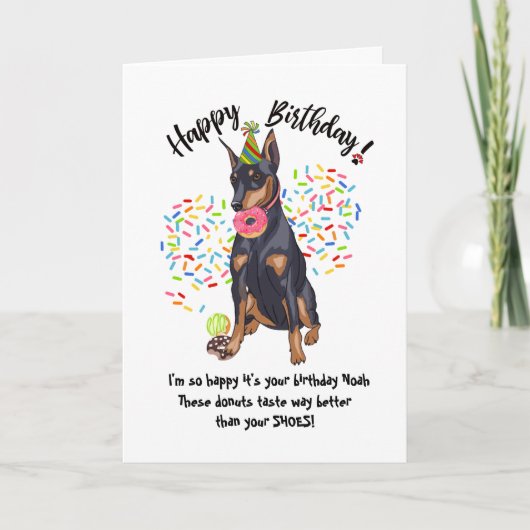 Funny Doberman Birthday Card Donuts Einladung (Vorderseite)