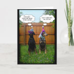 Funny Doberman Birthday Celebration Karte<br><div class="desc">Zwei niedliche Dobermans sind bereit zum Party.  Sie können die Nachricht im Inneren anpassen,  wenn Sie gewollt haben.  Das ist auch eine großartige Einladung.</div>