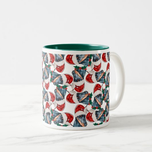 Funny Doberman Christmas Pattern Zweifarbige Tasse (VorderseiteRechts)