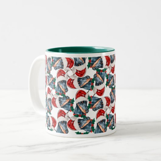 Funny Doberman Christmas Pattern Zweifarbige Tasse (Vorderseite Links)