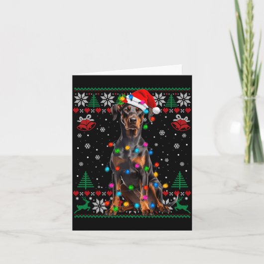 Funny Doberman Christmas Santa Hat Dog Ugly Sweate Karte (Vorderseite)