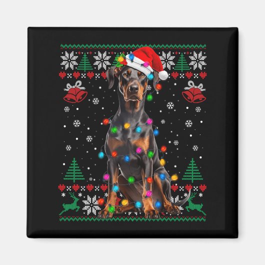 Funny Doberman Christmas Santa Hat Dog Ugly Sweate Magnet (Vorne)