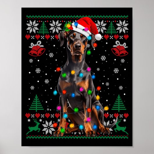 Funny Doberman Christmas Santa Hat Dog Ugly Sweate Poster (Vorne)