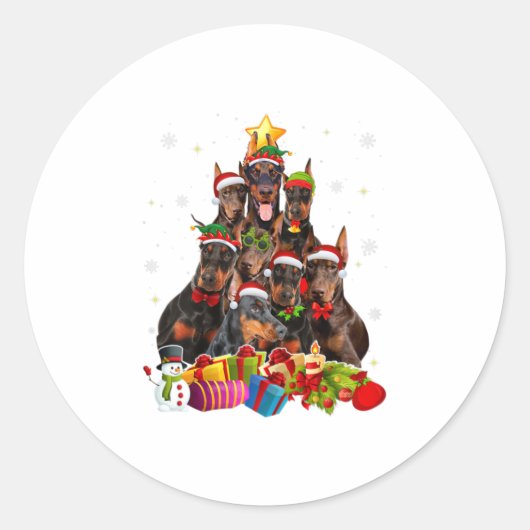 Funny Doberman Christmas Tree Geschenke X Runder Aufkleber (Vorderseite)