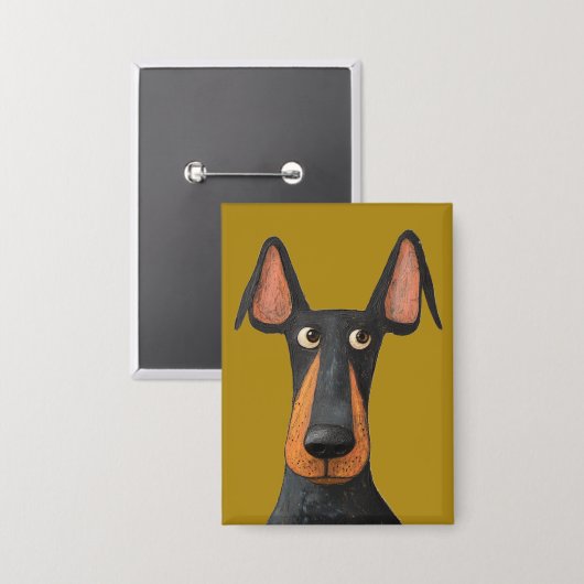 Funny Doberman Dog Black Tan Mustard Yellow Button (Vorderseite/Rückseite)
