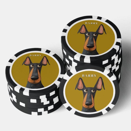 Funny Doberman Dog Black Tan Mustard Yellow Pokerchips (Stapel)