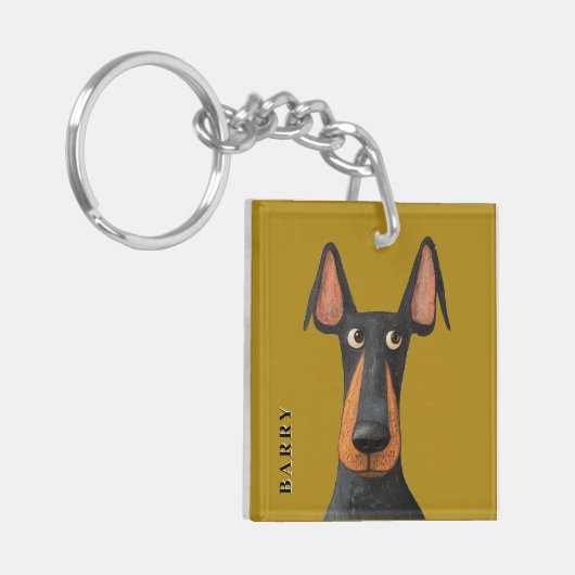 Funny Doberman Dog Black Tan Mustard Yellow Schlüsselanhänger (Vorderseite links)