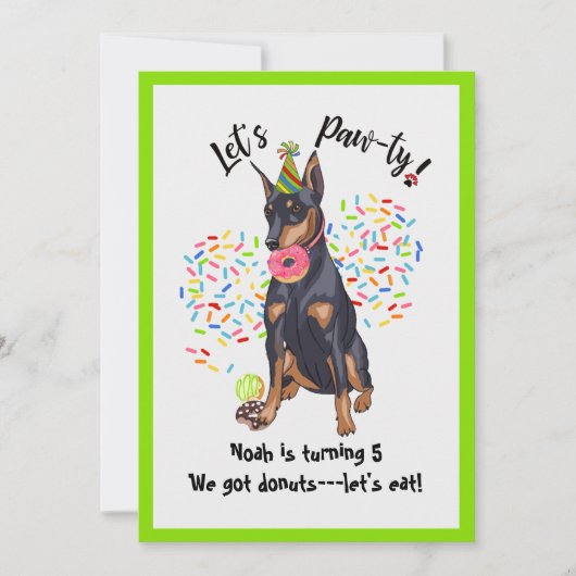 Funny Doberman Donut Birthday Party Einladung (Vorderseite)