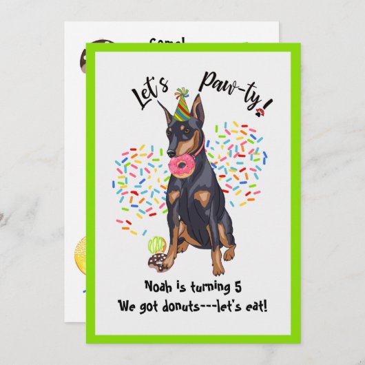 Funny Doberman Donut Birthday Party Einladung (Vorne/Hinten)