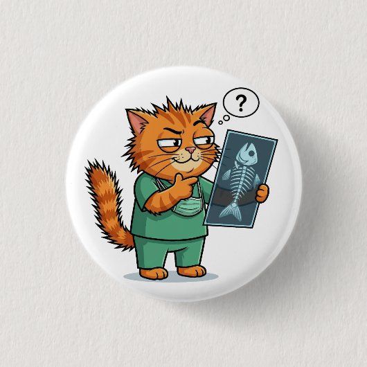 Funny Doctor Cat Reading X-Ray Button (Vorderseite)