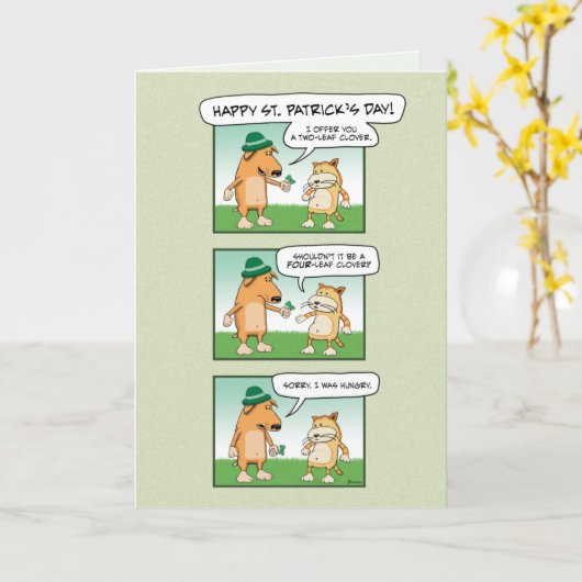 Funny Dog and Cat Clover St. Patrick's Day Karte (Gelbe Blume)