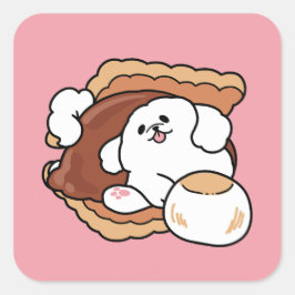 Funny Dog and S’more Design – Kawaii Pet Lover Pun Quadratischer Aufkleber