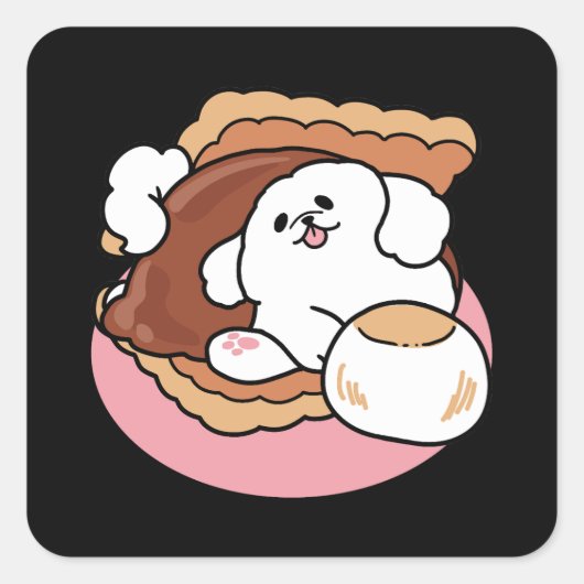 Funny Dog and S’more Design – Kawaii Pet Lover Pun Quadratischer Aufkleber (Vorderseite)